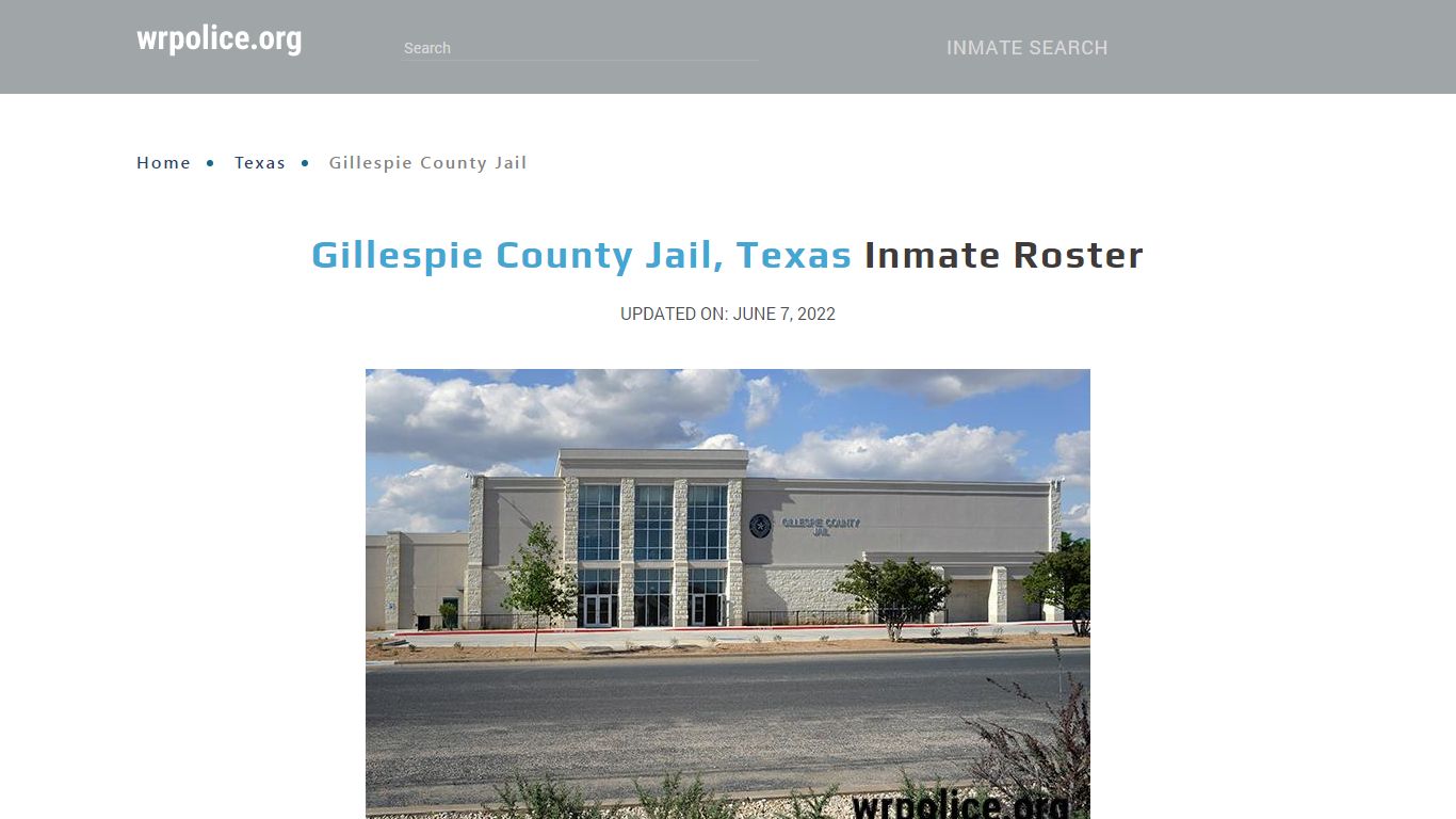 Gillespie County Jail, Texas - Inmate Locator