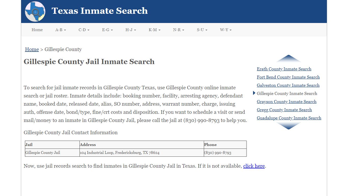 Gillespie County Jail Inmate Search